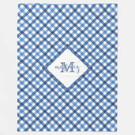Blå gingham diamant monogram namn fleece filtar