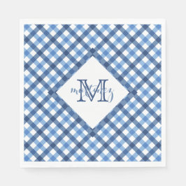 Blå gingham diamant monogram namn pappersservett