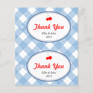 Blå gingham diy bröllop presentsäck hängare märkre flygblad