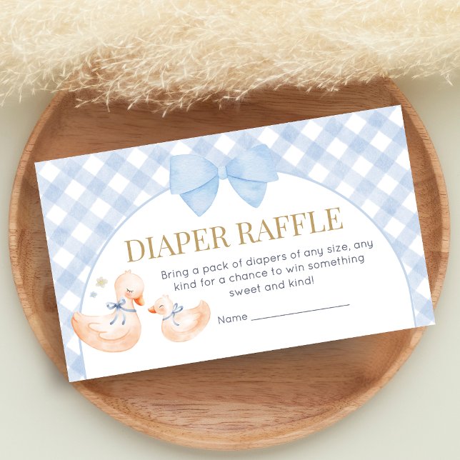 Blå Gingham Dumma Gås Bebis Shower Blöja Lotteri Tilläggskort (Little Silly Goose Baby Shower Diaper Raffle)