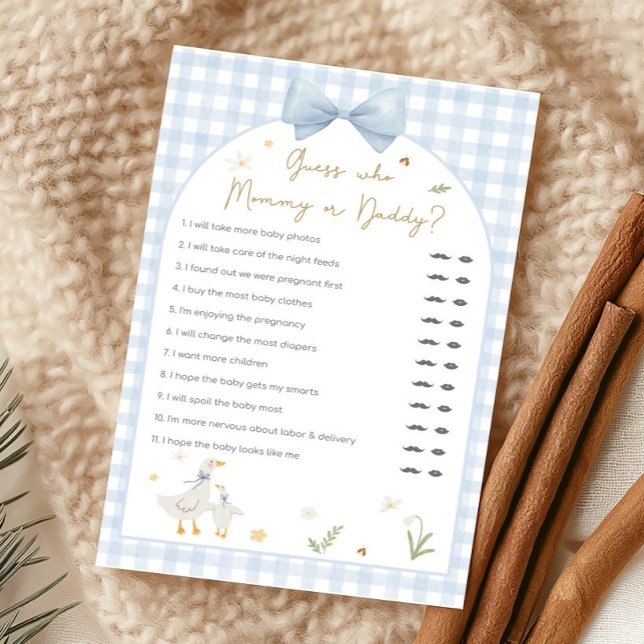Blå Gingham Dumma Gås Bebis Shower Gissa Spelet (silly Goose Baby Shower Game)