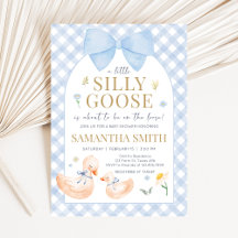 Blå Gingham Dumma Gås Bebis Shower