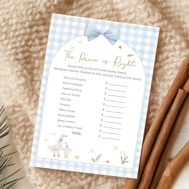 Blå Gingham Dumma Gås Bebis Shower Pris Spel (silly Goose Baby Shower Game)