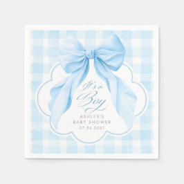 Blå Gingham Elegant Ros Pojkbabyshower Pappersservett