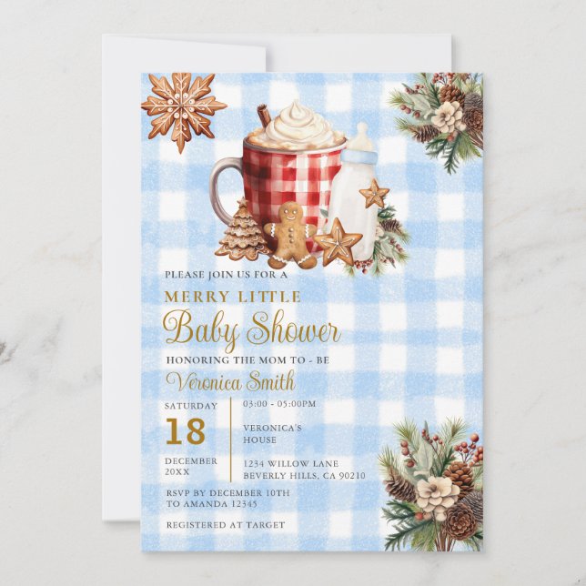 Blå Gingham En Glad Liten Bebis Shower Inbjudningar (Framsida)