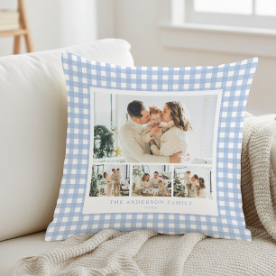 Blå Gingham Familjefotokollage Kudde
