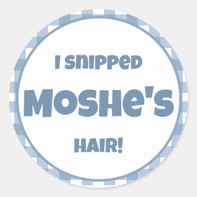 Blå gingham-födelsedagsfest runt klistermärke (Framsida)