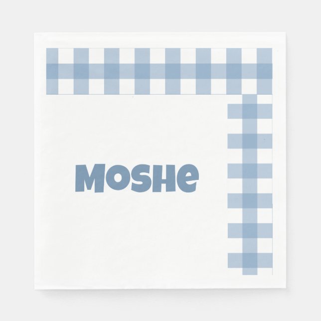 Blå gingham-födelsedagslapa pappersservett (Framsidan)