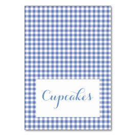 Blå gingham Food Tält Cards Bordsnummer