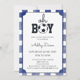 Blå Gingham Fotboll Baby Shower Inbjudningar