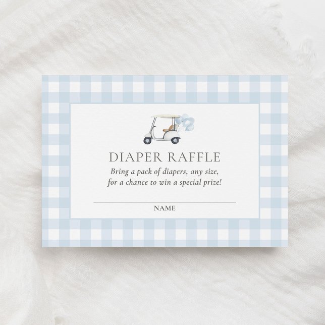 Blå Gingham Golf Baby Shower Diaper Raffle Biljett Tilläggskort (Skapare uppladdad)