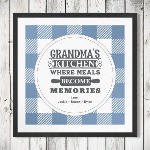 Blå Gingham Grandma Måltider blir minnen Poster