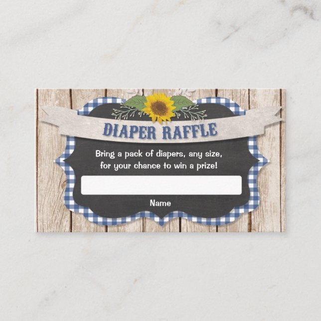 Blå gingham-gult solblommor baby blöjraffel tilläggskort (Framsida)