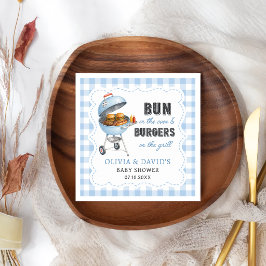 Blå Gingham Hamburgare BBQ Baby Shower Servetter