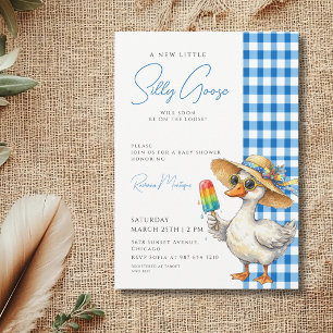 Blå Gingham-hatt Silly Goose Baby Shower Inbjudningar