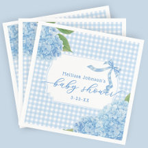 Blå Gingham Hortensia Babypojks Babyshower