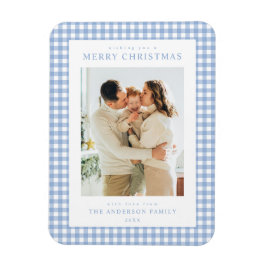 Blå Gingham Jul Foto Magnet
