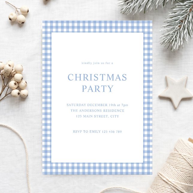 Blå Gingham Julfest Inbjudningar (Skapare uppladdad)