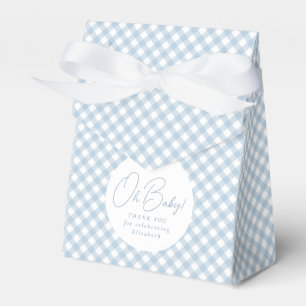 Blå gingham klassisk, söt, enkel pojke-dusch presentaskar