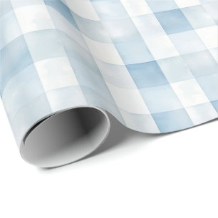 Blå Gingham Kryss för Pojkrum, Mjuk Rutig Mönster Presentpapper