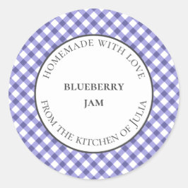 Blå gingham matetikett för hemmagjord present runt klistermärke