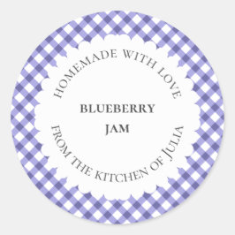 Blå gingham matskyltsetiketter för hemmagjord pres runt klistermärke