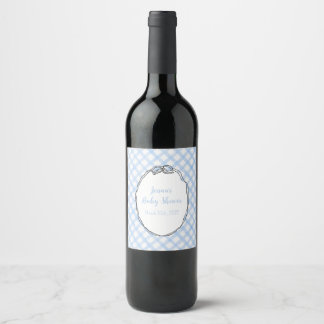 Blå Gingham med Bow Vin Etikett