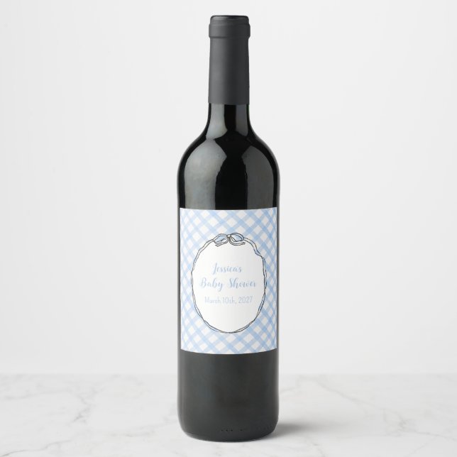 Blå Gingham med Bow Vin Etikett (Framsida)