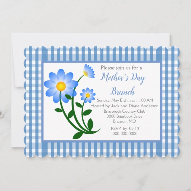 Blå Gingham Mors Dags Brunch Inbjudningar (Framsida)