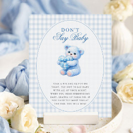 Blå Gingham Nalle Neutral Barnkalas Poster