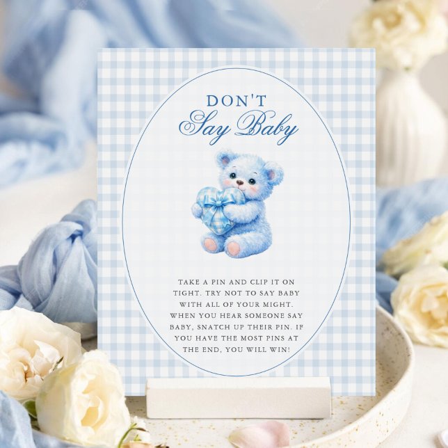 Blå Gingham Nalle Neutral Barnkalas Poster (Skapare uppladdad)