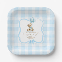 Blå Gingham Nalle Pojke Babyshower