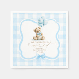 Blå Gingham Nalle Pojke Bebis Shower Pappersservett