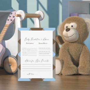 Blå Gingham och Bruna Bebis Förutsägelser för Baby Inbjudningar