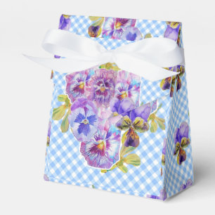 Blå Gingham Pensé Blommig Bröllopsfesttårta Presentaskar