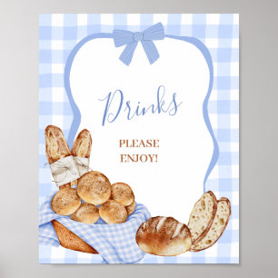 Blå Gingham Plaid Bulle Drycker Party Skylt