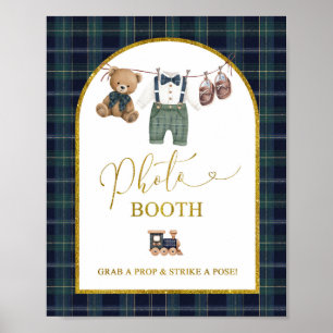 Blå Gingham Plaid Bunt PhotoBooth Festskylt Poster