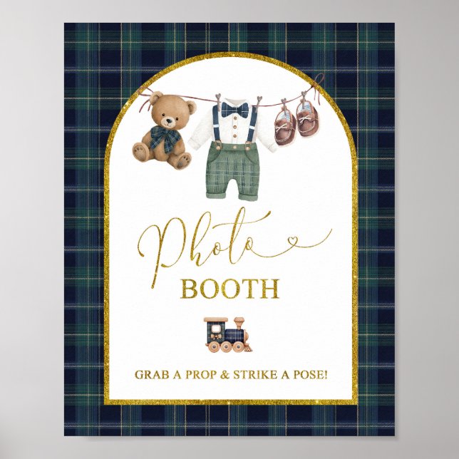 Blå Gingham Plaid Bunt PhotoBooth Festskylt Poster (Framsidan)