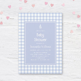 Blå Gingham Play Boy Shower med enkel Elegant Inbjudningar