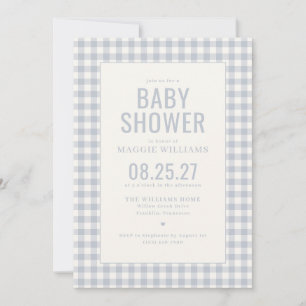 Blå Gingham Pojk Babyshower Inbjudningar