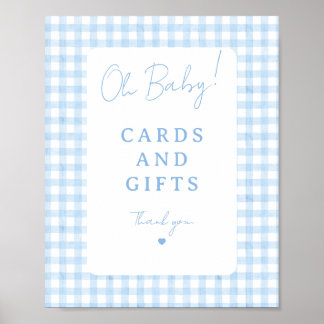 Blå Gingham Pojke Barnkalas Bordsskylt Poster