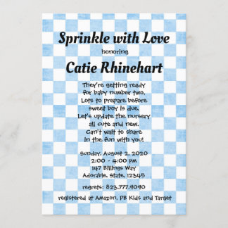 Blå Gingham Pojke Shower Sprinkle-inbjudan Inbjudningar