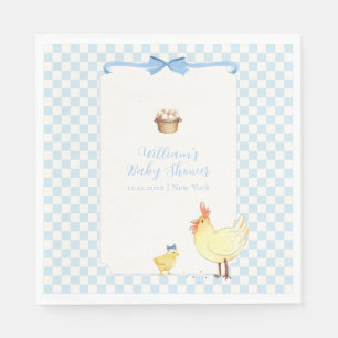 Blå Gingham Priddy Little Chick Pojke Baby Shower Pappersservett