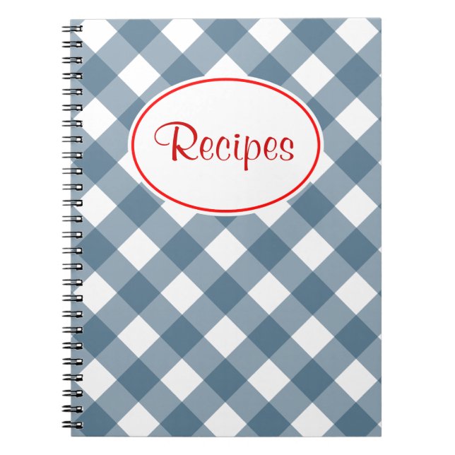 Blå Gingham Recept Anteckningsbok Med Spiral (Framsidan)