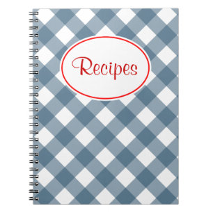 Blå Gingham Recipe-anteckningsbok Anteckningsbok Med Spiral