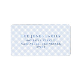 Blå gingham-returetiketter adressetikett