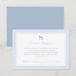 Blå Gingham Rocking Horse Diaper Raffle Card Meddelande