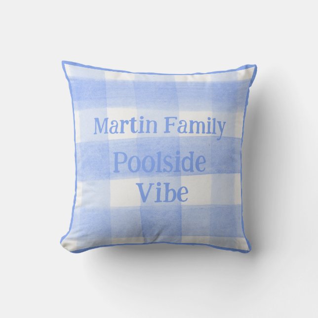 Blå Gingham-ruta POOLSIDE VIBE Kudde (Framsida)