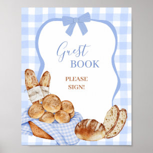 Blå Gingham Rutig Bröd Gästbok Festskylt Poster