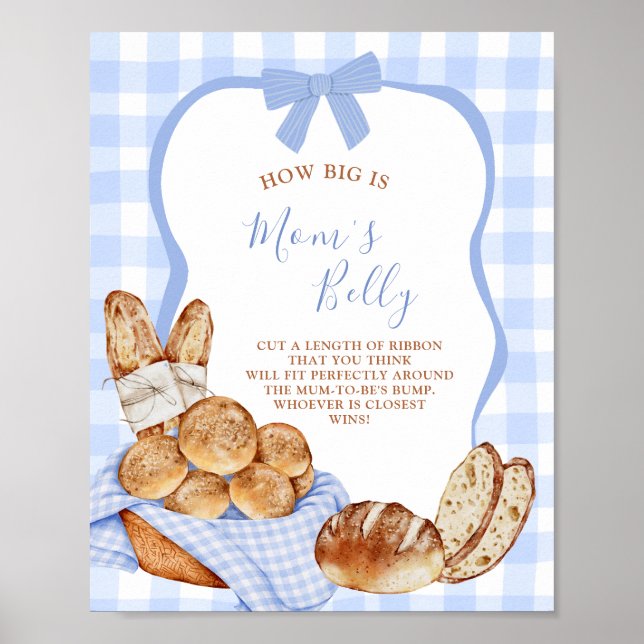 Blå Gingham Rutig Brödklump Hur Stor Är Mamma Mage Poster (Framsidan)